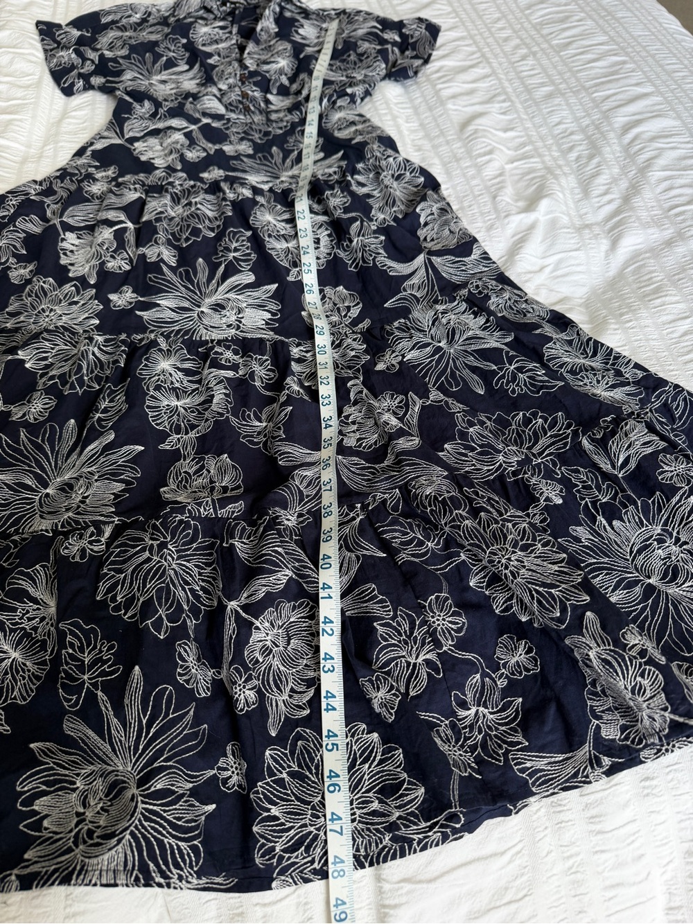 En Saison Blue White Floral Embroidered Tiered Midi Dress 100% Cotton Sz S - Picture 7 of 8
